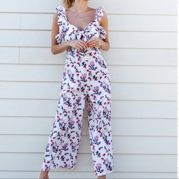 Ruffle Tie Front Jumpsuit - Picture 2 of 3